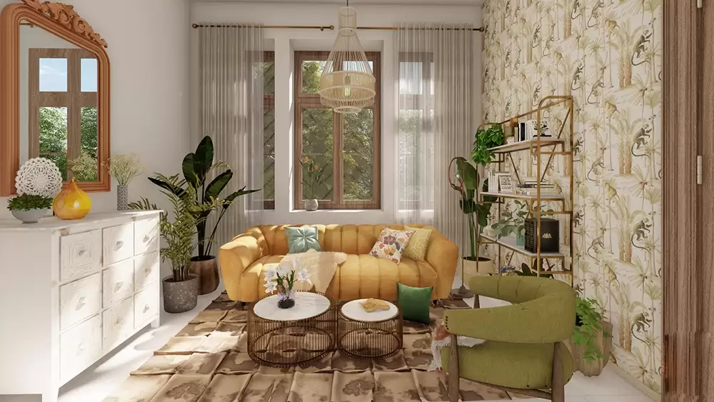 Phòng khách trong phong cách nội thất Bohemian