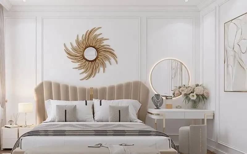 Gờ chỉ phân mảng tường phòng ngủ tối giản