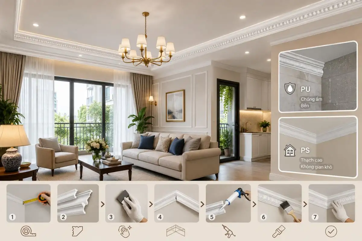 Kinh nghiệm chọn mua và thi công phào chỉ trần nhà