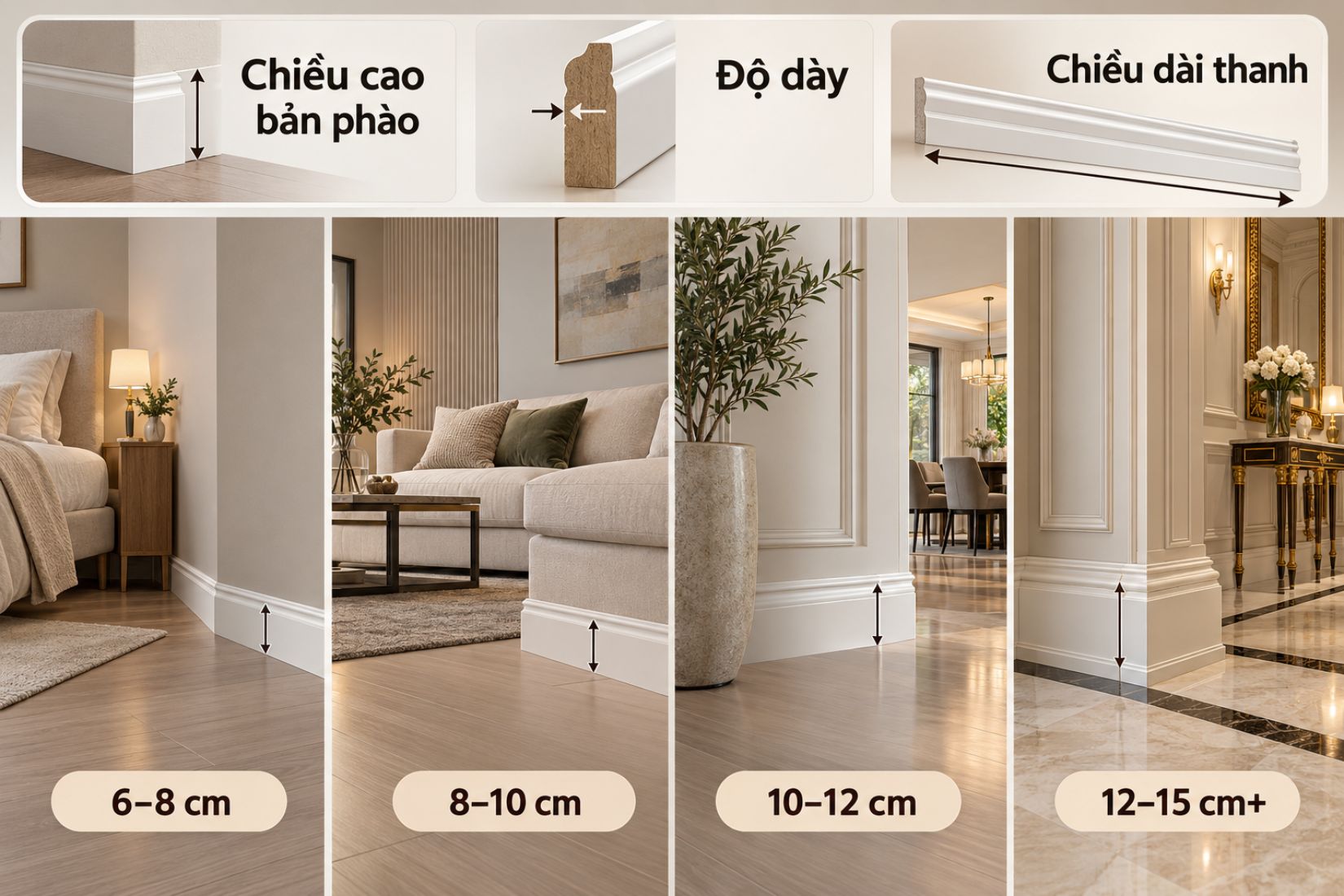 Kích Thước Phào Chỉ Chân Tường Phổ Biến Hiện Nay