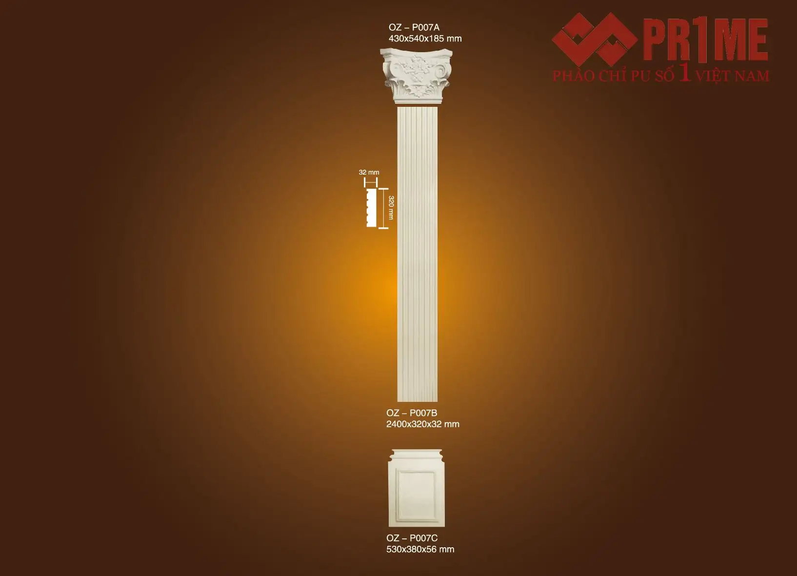 Bộ ốp cột vuông PU OZ - P007