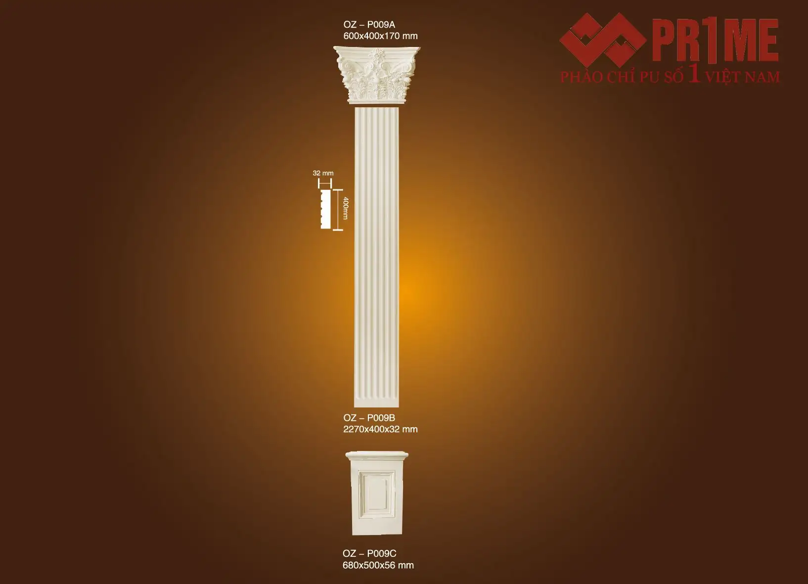 Bộ ốp cột vuông PU OZ - P009